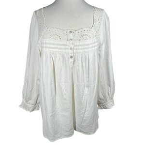 LC Lauren Conrad White Eyelet Square-Neck Peasant Blouse